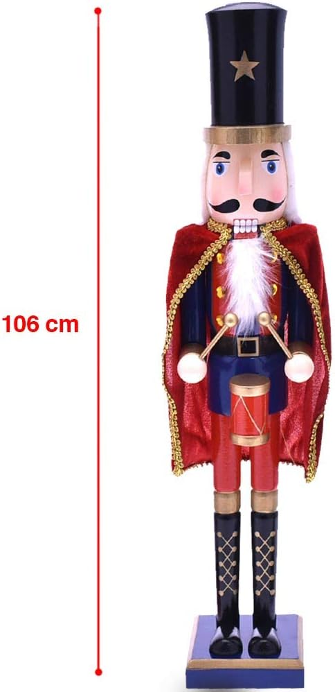 BAKAJI Soldat Nussknacker Weihnachten aus Riesenholz, Höhe 106 cm, bemalt, Bärte und Haare aus Plüsc