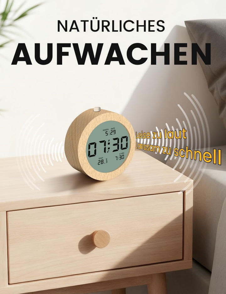aboveClock Wecker Digital, Batteriebetriebene Uhr Tischuhr, LCD Alarm Clock Wecker Holz mit Temperat
