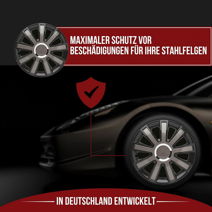 Albrecht 16 Zoll Radkappen schwarz/grau für Stahlfelgen - Flash Radzierblenden aus hochwertigem Kuns