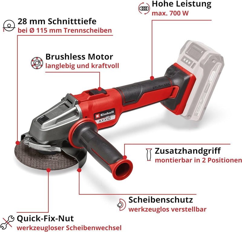 Einhell Akku-Winkelschleifer AXXIO 18/115 Q Li-Solo Power X-Change (18 V, 115 mm Scheibendurchmesser