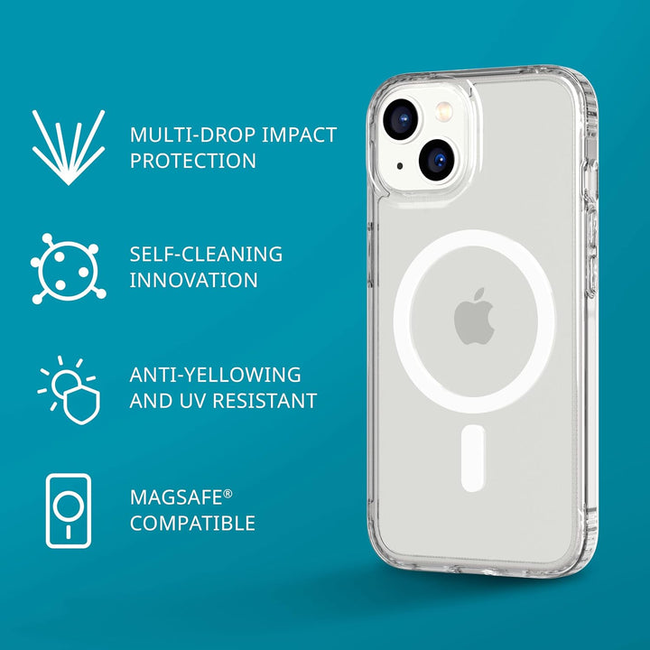 tech21 iPhone 14 Evo Clear Kompatibel mit MagSafe® - Kratzfest, Stossdämpfend, Klar Handyhülle mit 3