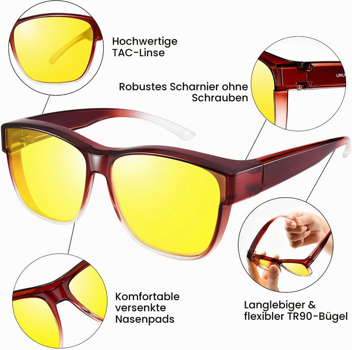 URUMQI Nachtsichtbrille für Autofahrer, Nachtfahrbrille Nachtbrille zum Autofahren Damen Herren, Aut