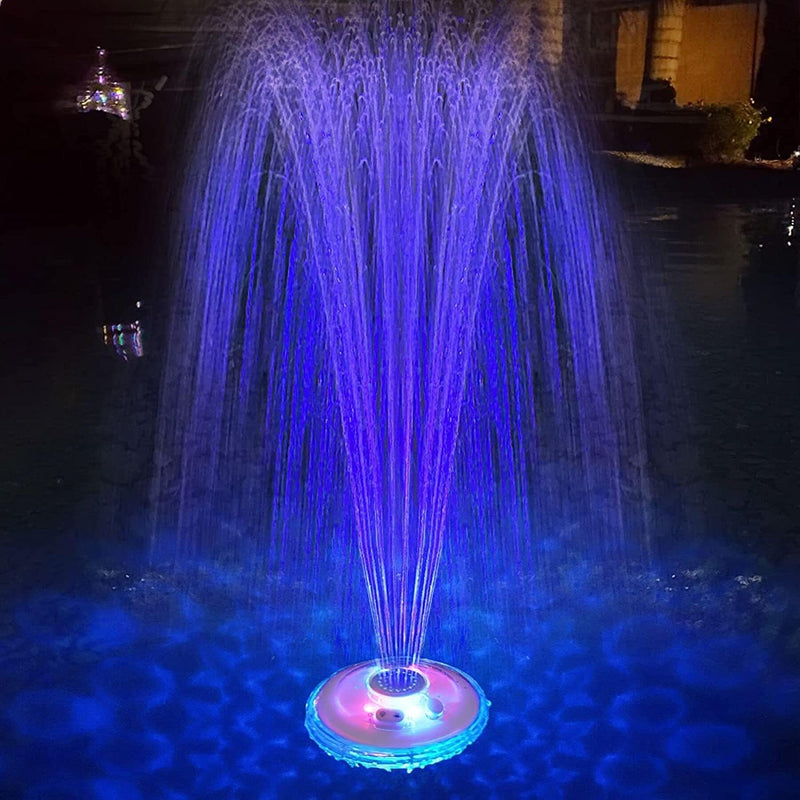 Springbrunnen Pool Schwimmend, Pool Wasserfontäne mit Unterwasser-Lichtshow, Wiederaufladbar Batteri