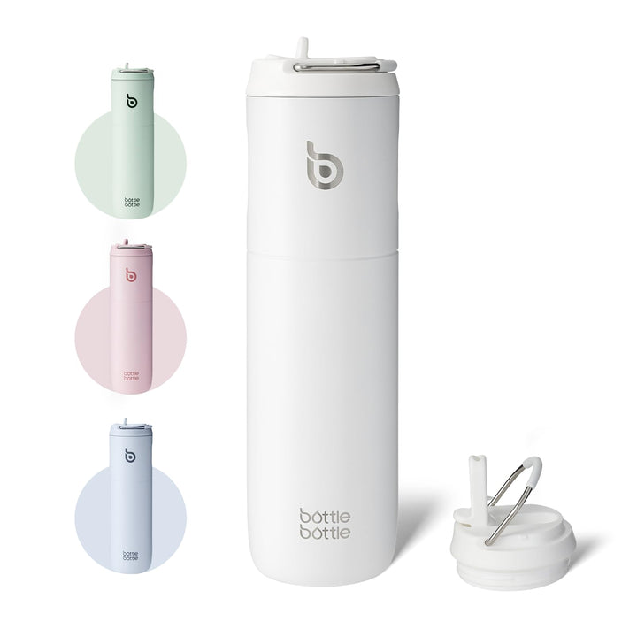 BOTTLE BOTTLE Isolierte Trinkflasche 680 ml(24oz) mit Strohhalm, Deckel und Griff für Sport, Reise,
