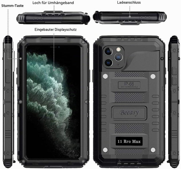 Beeasy für iPhone 11 Pro Max Hülle (6,5") Wasserdicht Outdoor, Stossfest Panzerhülle Militär 360 Gra