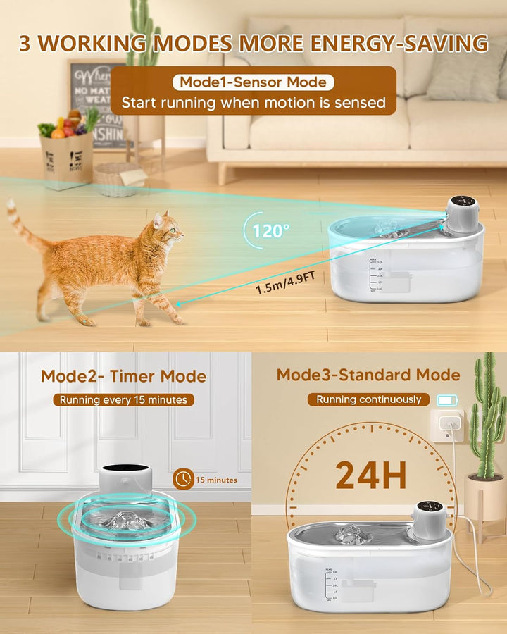 TOMXCUTE 3L Katzenbrunnen Kabellos, 5000mAh Akku Batteriebetriebener Trinkbrunnen für Katze mit Bewe