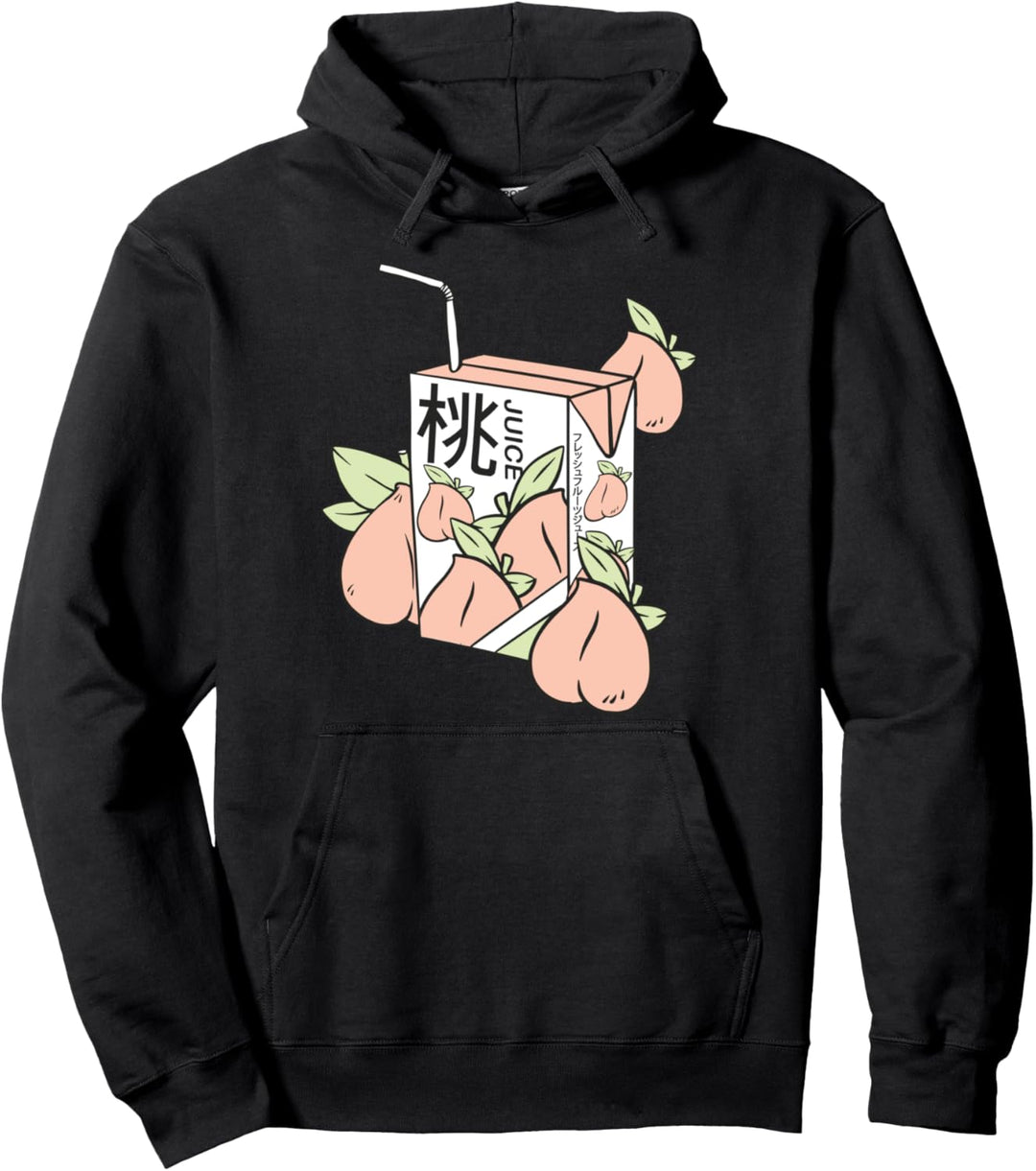 90s Japanese Aesthetic Peach Juice Pullover Hoodie