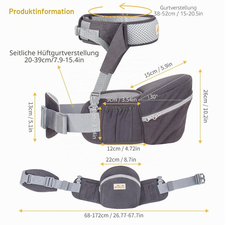 Viedouce Hüftsitz Baby, Ergonomische Hüfttrage Trageshilfe mit Sicherheitsgurt Schutz für Babys und