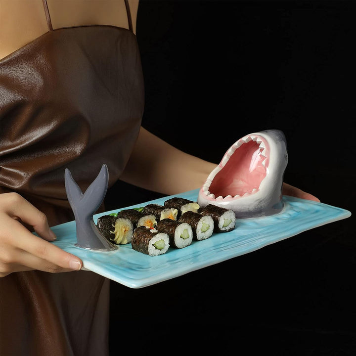 Aunaeyw Shark Sushi Teller Keramik Sushi Teller, Haifisch Form Rechteck Shark Sushi Platte Rechtecki