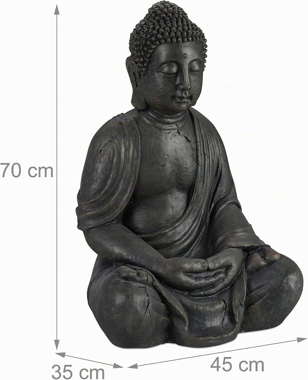 Relaxdays Buddha Figur sitzend, XL 70 cm, Gartenfigur, Dekofigur Wohnzimmer, wetterfest &amp; frostsiche