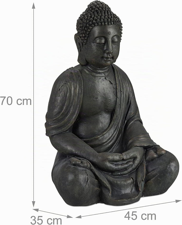 Relaxdays Buddha Figur sitzend, XL 70 cm, Gartenfigur, Dekofigur Wohnzimmer, wetterfest &amp; frostsiche
