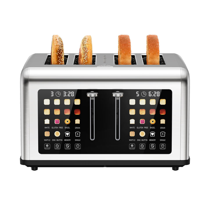 Toaster 4 Scheiben, Toaster Edelstahl mit Touchscreen, 8 Bräunungsstufen, Auftauen & Aufwärmen Funkt