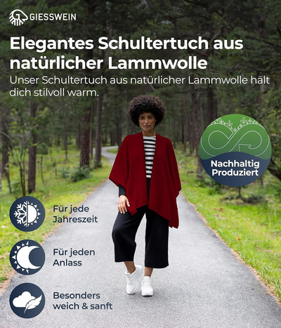 GIESSWEIN Merino Lambswool Cape - Eleganter Feinstrick Überwurf aus Lammwolle, Merinowolle Cape für
