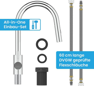 Bächlein Küchenarmatur Kocuso – 360 Grad schwenkbar (chrom) – Einhand-Spültischbatterie aus Edelstah