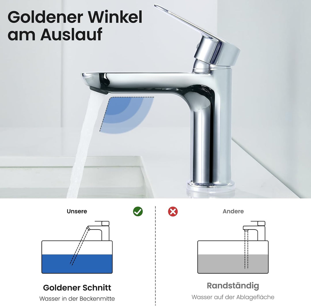 CECIPA Wasserhahn Bad Bleifrei, Waschtischarmatur mit Auslauf Höhe 10cm | Hochdruck Waschbecken Arma