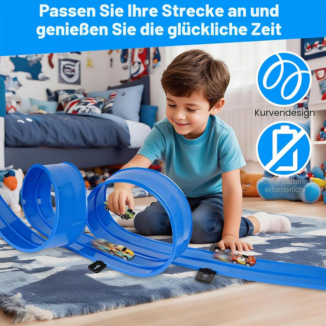 Rennbahn Kinder 3 Jahre, Cars Spielzeug, Autorennbahn (4.5 m), Autobahn Kinder 3 4 5 6 Jahre, mit 4