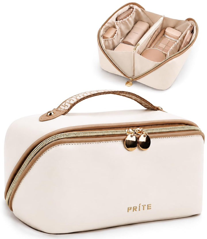 Prite Grosse Kapazität Kosmetiktasche Tragbare Reise Make Up Tasche wasserdichte PU-Leder Schminktas