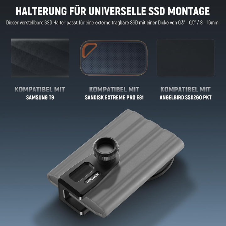 NEEWER SSD-Halterung mit abnehmbarem Cold Shoe für tragbare SSDs von 8-16 mm Dicke, kompatibel mit M