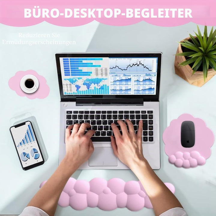 Delmkin Wolken Mauspad mit Handgelenkauflage Set Ergonomisch Mousepad Handgelenkstütze Tastatur Hand