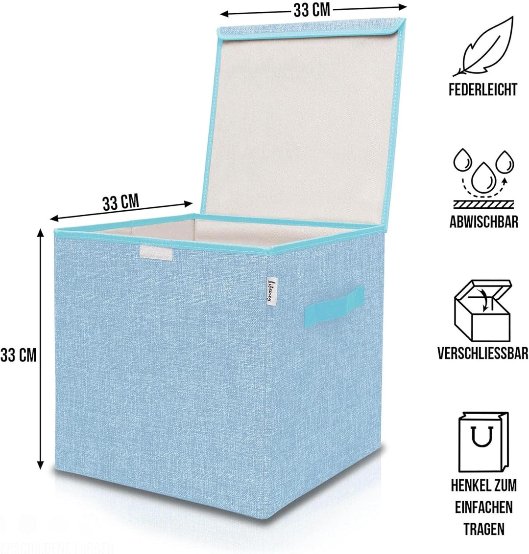 LIFENEY Aufbewahrungsbox mit Deckel im 3er Set Beige, Rosa und Blau I Dreierpack Spielzeugbox passen