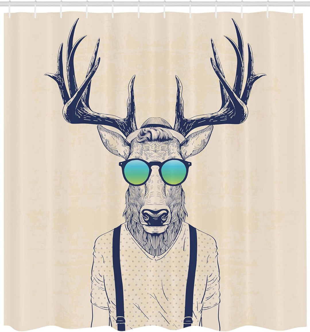 ABAKUHAUS Geweih Duschvorhang, Hipster Cool Fun Tier, Stoffliches Gewebe Badezimmerdekorationsset mi