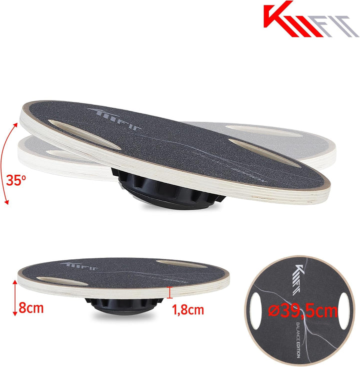 KM-Fit Balance Board rund | Therapie-Kreisel aus Holz | Gleichgewichtstrainer mit Handgriffen | Indo