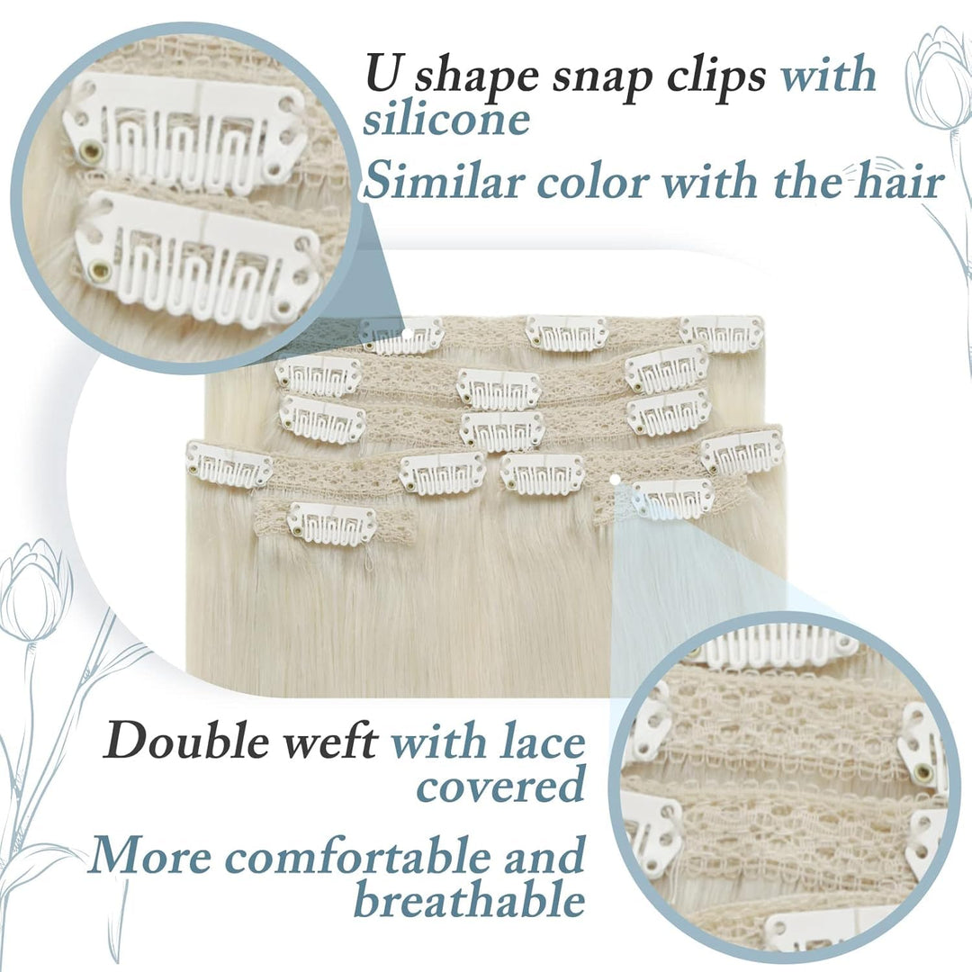 RUNATURE Blond Echthaar Clip in Extensions Weiss Blond Gerade Haarextensions Clip in Remy Haar Exten