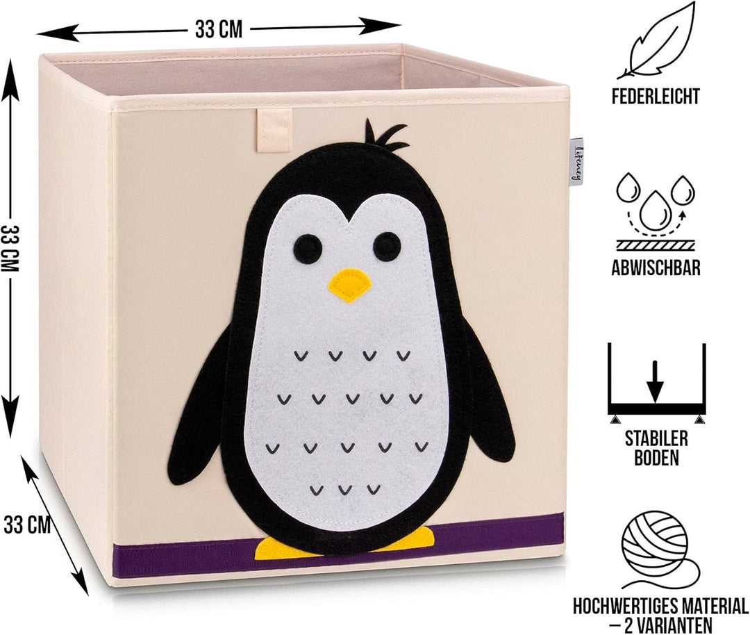 Aufbewahrungsbox im 2er Set Pinguin I Doppelpack Spielzeugbox mit Tiermotiv passend für Würfelregale