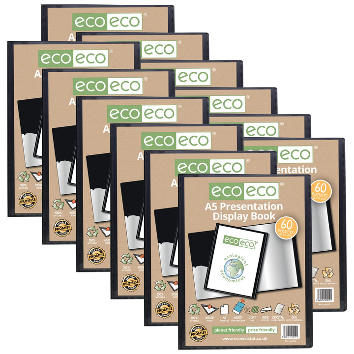 eco-eco A5 50% Recycelt 60 Taschen-Schwarz-Farbe Päsentationsdisplay Book (Packung mit 12) 60 Pocket