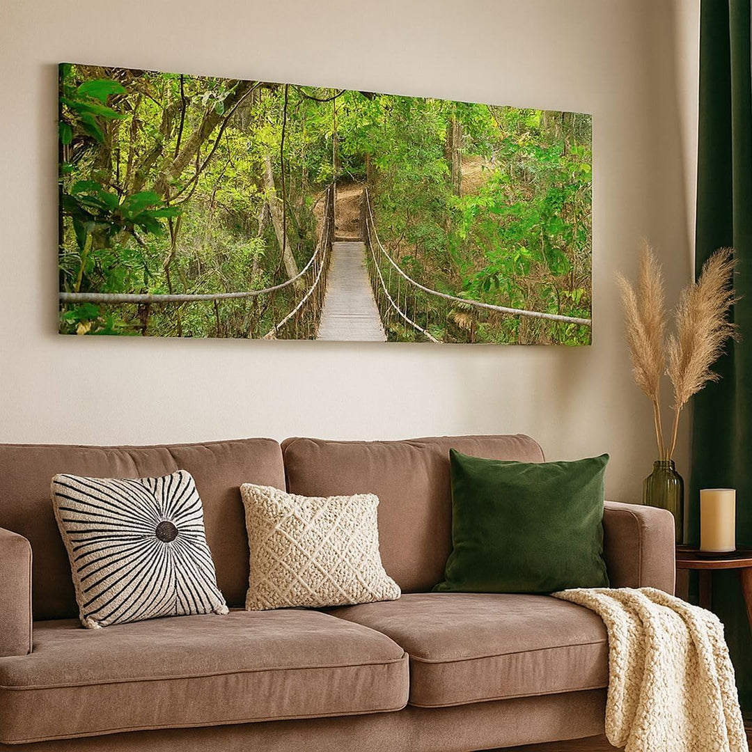 Wandbilder Dekoration Wohnzimmer Fussgängerbrücke Wald Abenteuer Panorama Bilder auf Leinwand 120x50