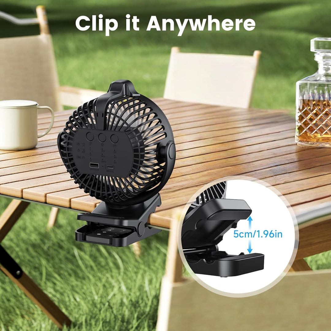 Camping Ventilator 15000mAh, Mini USB Ventilator Leise mit LED Licht & Anzeige, 360° Drehung Wiedera
