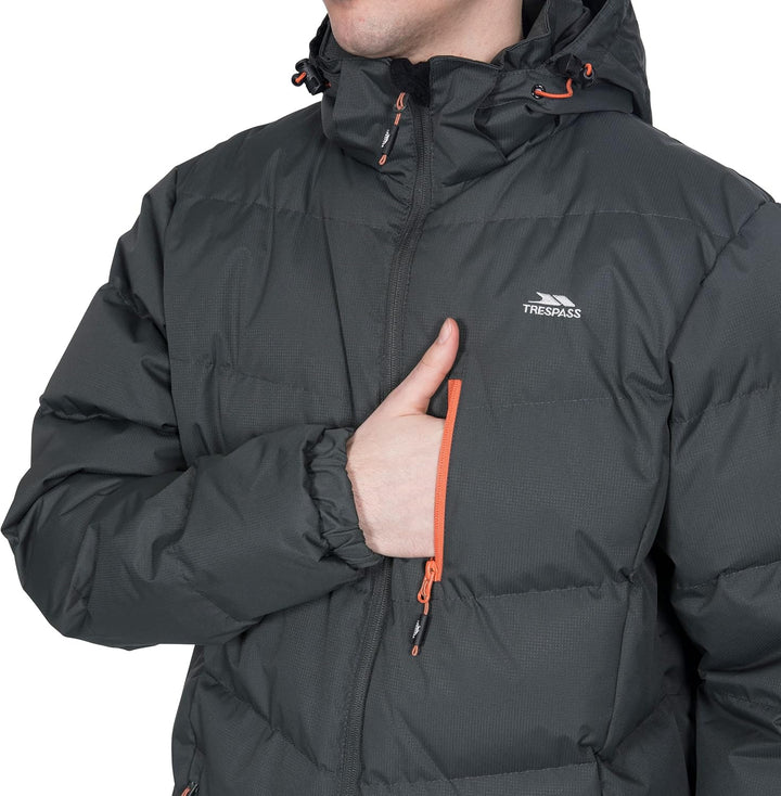 Trespass Herren Blustery Warme Gepolsterte Wasserdichte Regenjacke Mit Abnehmbarer Kapuze 3XL Ash, 3