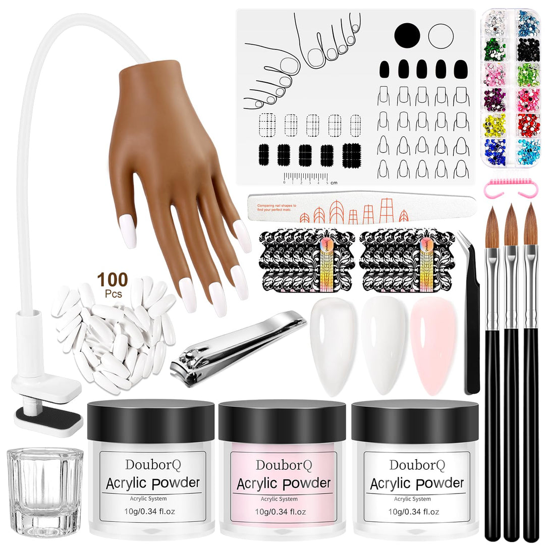 Acryl Nagel Set mit Übungshand &amp; 100 Ersatznägeln – Profi Nail Art Kit für künstliche Nägel, Nagelve