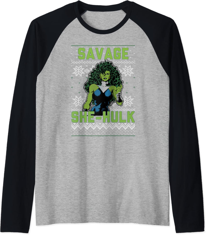 Marvel She-Hulk Savage Ugly Christmas Sweater Raglan