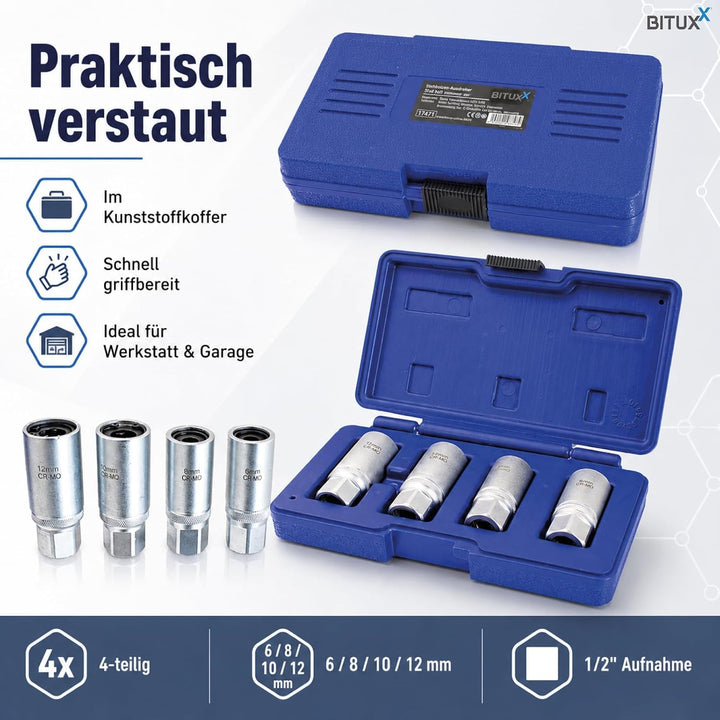 Bituxx 4 tlg. Stehbolzenausdreher Ausdreh Satz 1/2" Set 6-12mm
