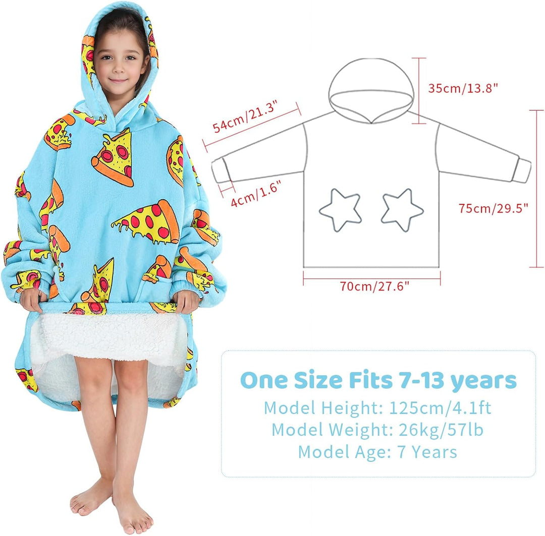 Wenlia Übergrosse Hoodie Blanket für Mädchen, Kinder Flanell Sweatshirt Decke Kuschelpullover, Einho