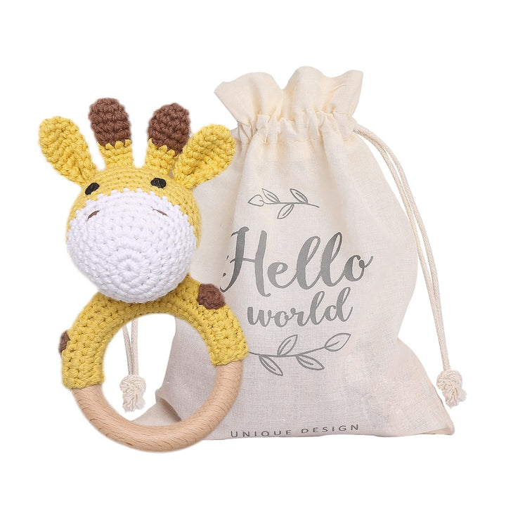 Youuys Babyrassel Gehäkelte Holz Häkeln Tiere Greifling Baby Holz Rassel Baby mit Sound Handmade Ras