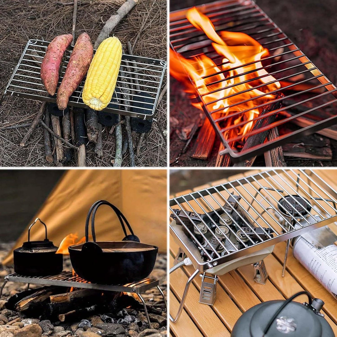 Outdoor Grillrost,Tragbarer Lagerfeuergrill,Edelstahl Klappbarer Grillgitter,Faltbarer Lagerfeuer Gr