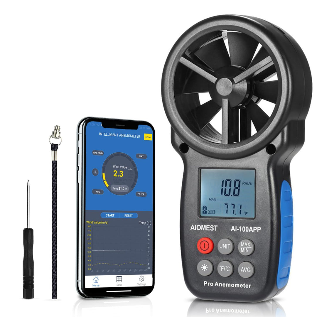 AIOMEST AI-100APP Bluetooth Digital Anemometer, Handgerät, Windgeschwindigkeitsmesser für Luftstromg
