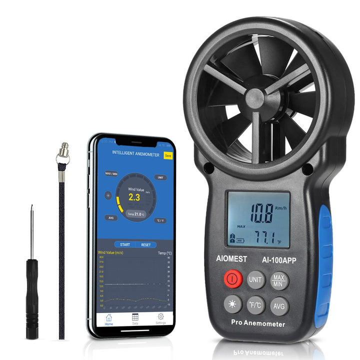 AIOMEST AI-100APP Bluetooth Digital Anemometer, Handgerät, Windgeschwindigkeitsmesser für Luftstromg