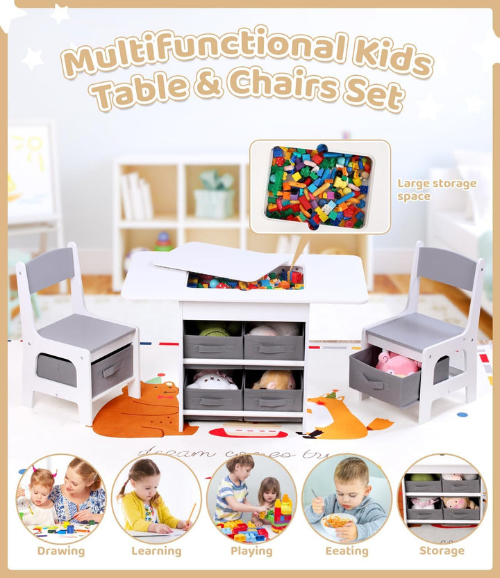Relquorax Kindertisch und 2 Stühle Set 2-in-1 Kunststoffbausteine Kompatibel Aktivität, mit 6 Aufbew