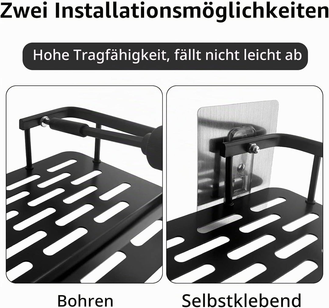 Withosent Duschablage Ohne Bohren, 2 Stück Duschregal Schwarz Aluminium, Duschkorb Selbstklebend mit