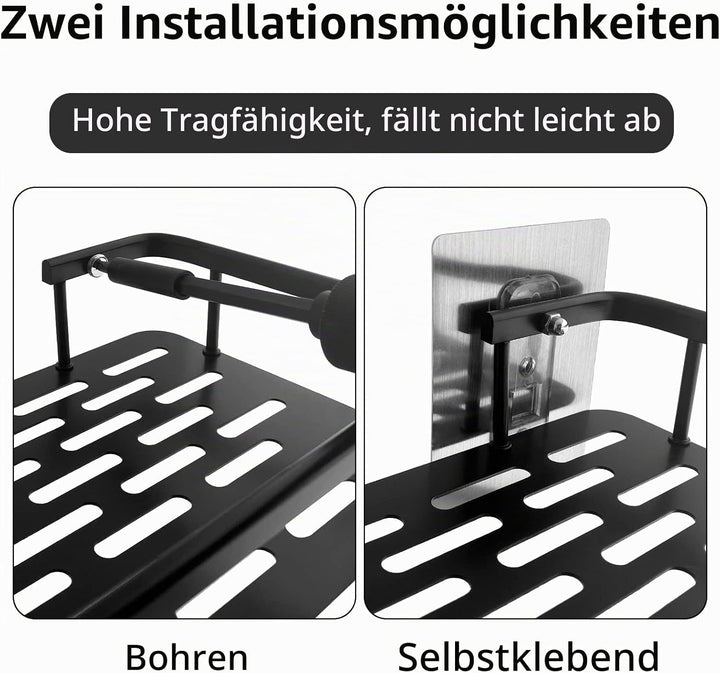 Withosent Duschablage Ohne Bohren, 2 Stück Duschregal Schwarz Aluminium, Duschkorb Selbstklebend mit
