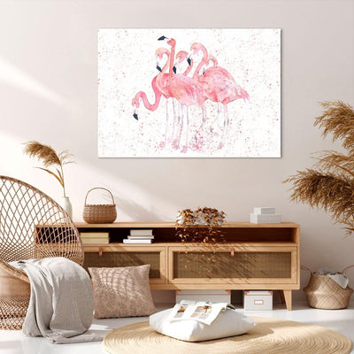 ARTTOR Bilder auf Leinwand 100x70cm Leinwandbild Flamingo Vogel Wasser Gross Wanddeko Bild Schlafzim