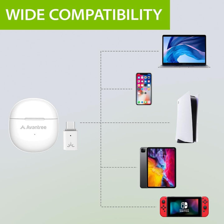 Avantree Reverb - Kabellose Kopfhörer für PC, PS5, PS4 mit USB-C Bluetooth Dongle und USB-Adapter, K