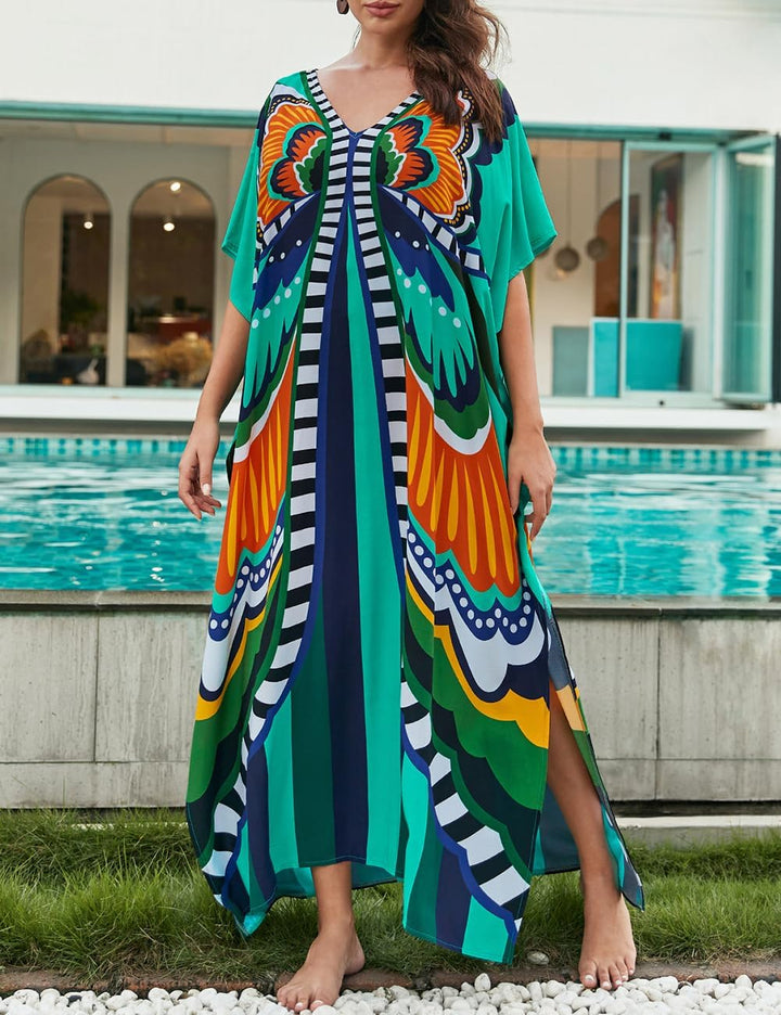 Bsubseach Lose Kaftan Kleider für Frauen Kurzarm Badeanzug Cover Up Casual Urlaub Outfits Grün Blau,