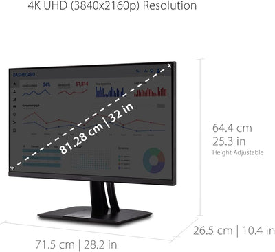 ViewSonic VP3256-4K 80 cm (32 Zoll) Fotografen Monitor (4K-UHD, IPS, 100% sRGB, HDMI, DP, USB-C inkl