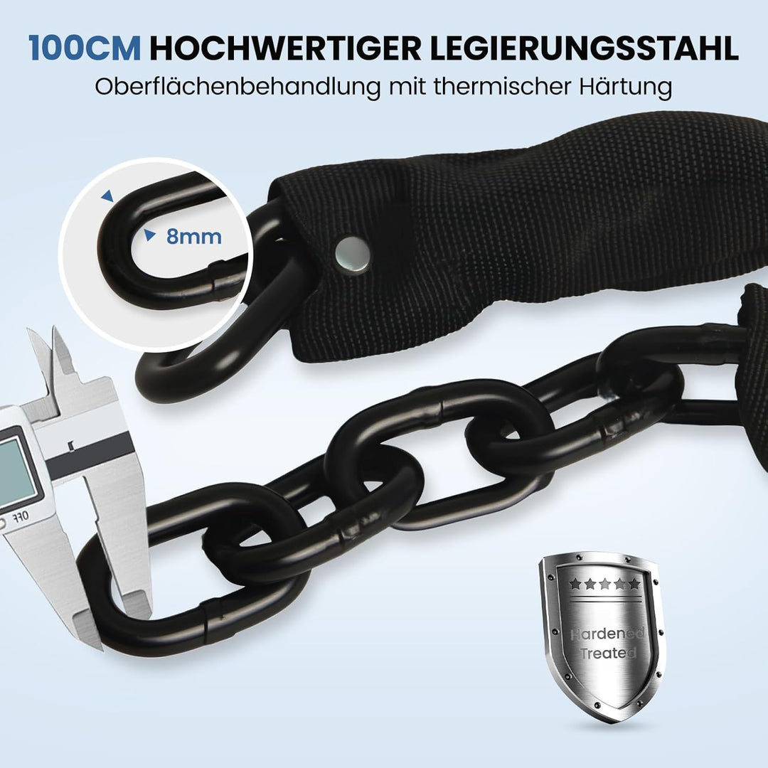 Fahrradschloss mit Alarm 130DB,Kettenschloss Fahrrad Alarmanlage 100cm*12mm mit Mini Bügelschloss, S