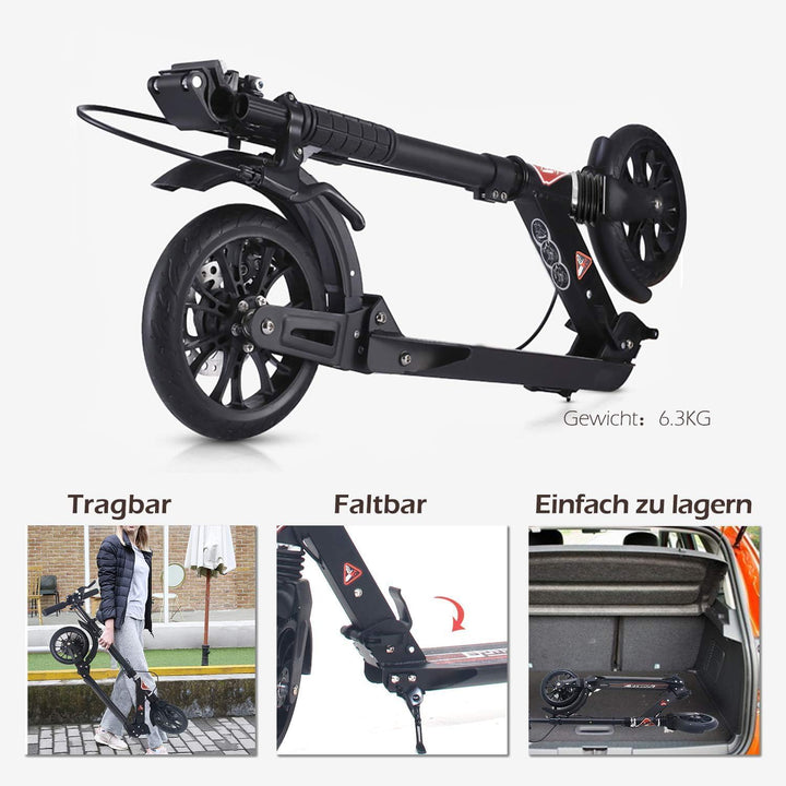 ISE Big Wheel Scooter Tretroller 200mm Roller Cityroller Klappbarer Scooter mit 2 Räder,Handbremse f