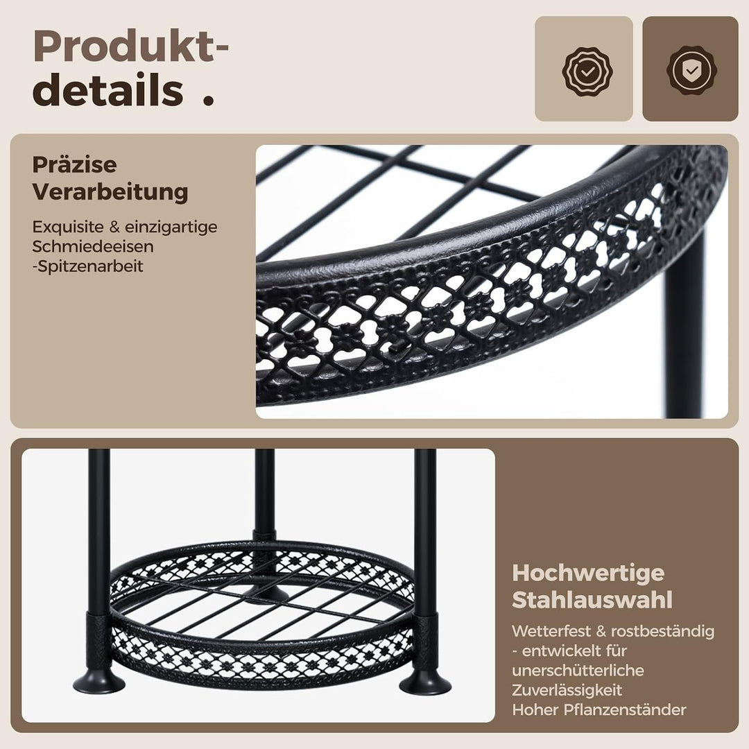 Bamworld Blumenständer Hoch Schwarz – Pflanzenständer aus Metall für Balkon & Wohnzimmer – Elegantes